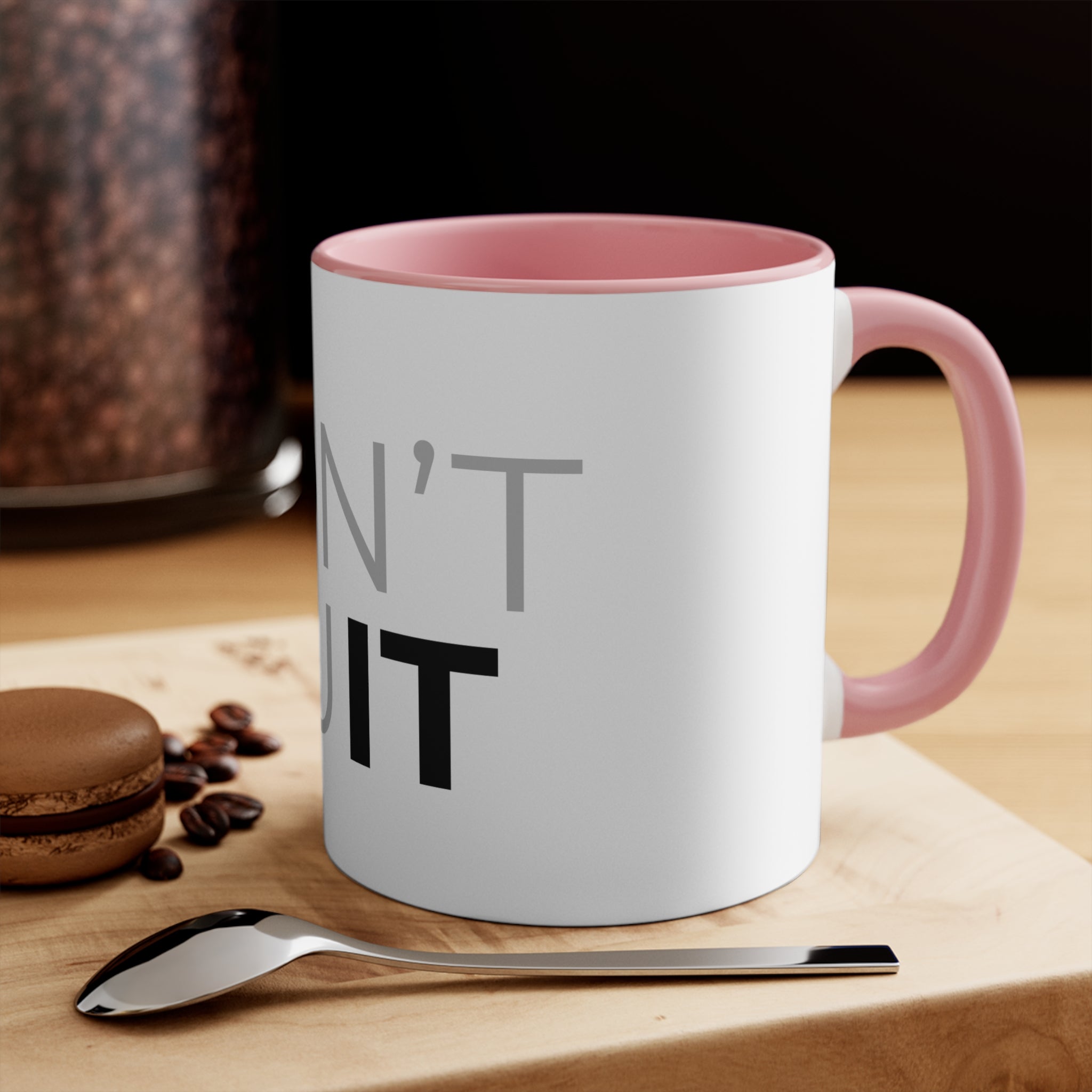 Don't Quit Accent Mug — Motivational Pink Interior & Handle Coffee Cup